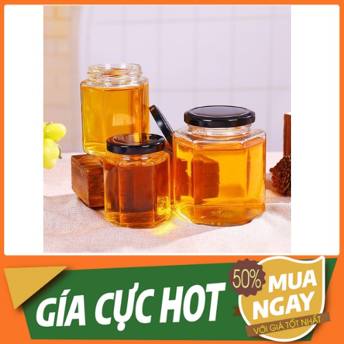 🍓 ĐỦ SIZE 🍓Hũ thủy tinh lục giác nắp thiếc đen