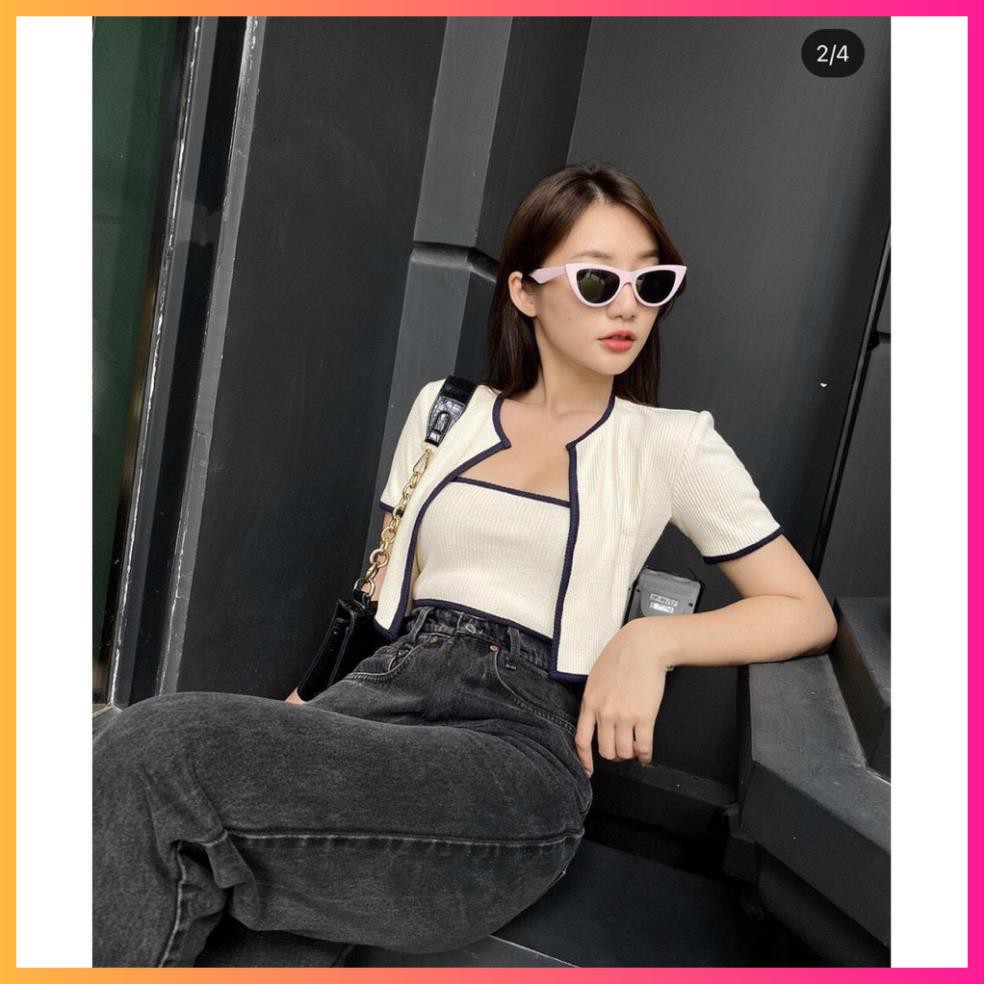 Set áo ống kèm áo khoát viền ĐEN TRẮNG, set áo croptop kèm áo khác thun co giãn - MOONMY | BigBuy360 - bigbuy360.vn