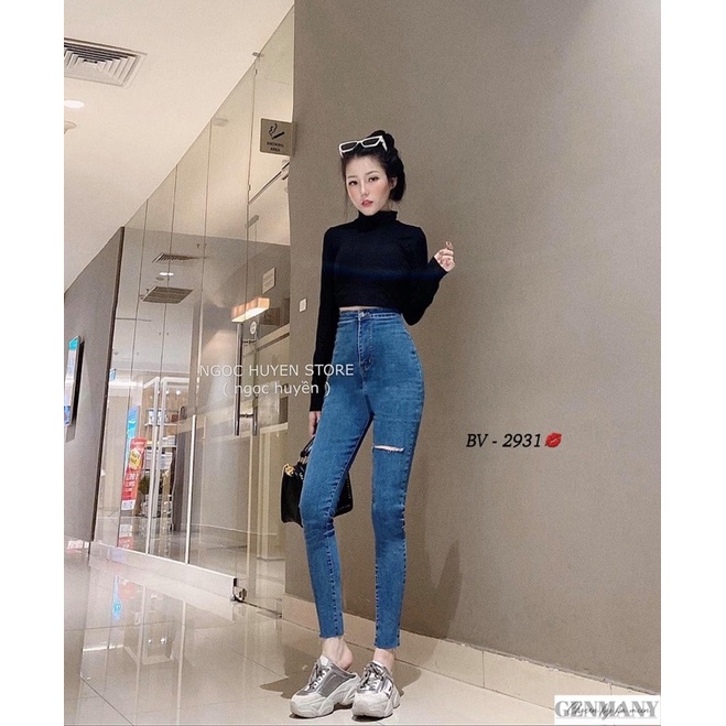 Quần bò ôm rách đùi cá tính. Size S M L