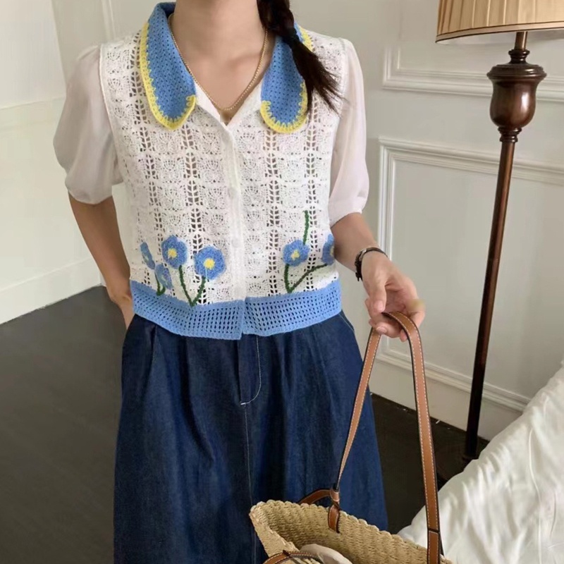 Áo Croptop Đan Móc Tay Phồng Thời Trang Cho Nữ