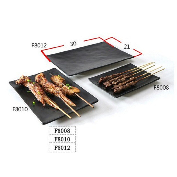 Đĩa Chữ Nhật Màu Đen Vân Đá Để Thịt Nướng BBQ Buffet 20*14*2cm