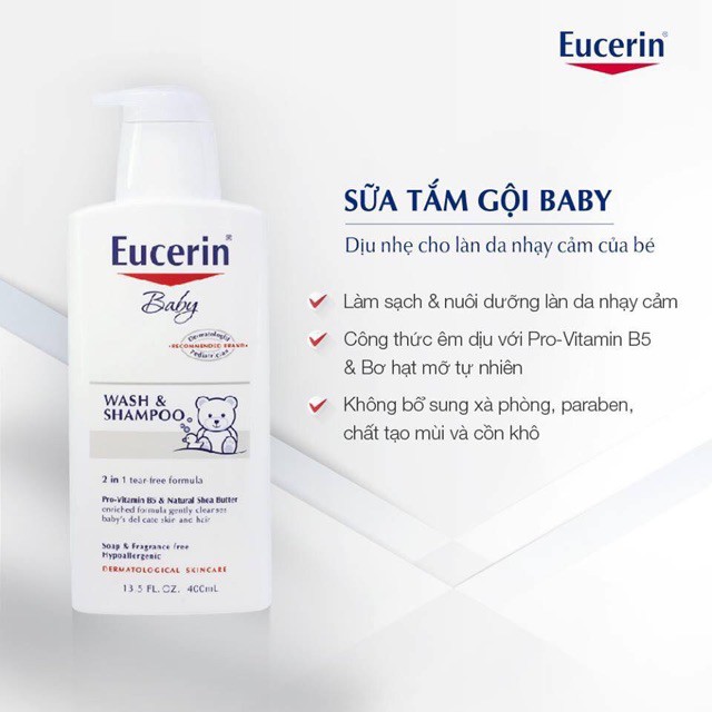 [chợ sỉ ] EUCERIN SỮA TẮM GỘI DỊU NHẸ CHO EM BÉ 400ML BABY WASHLOTION 400ML