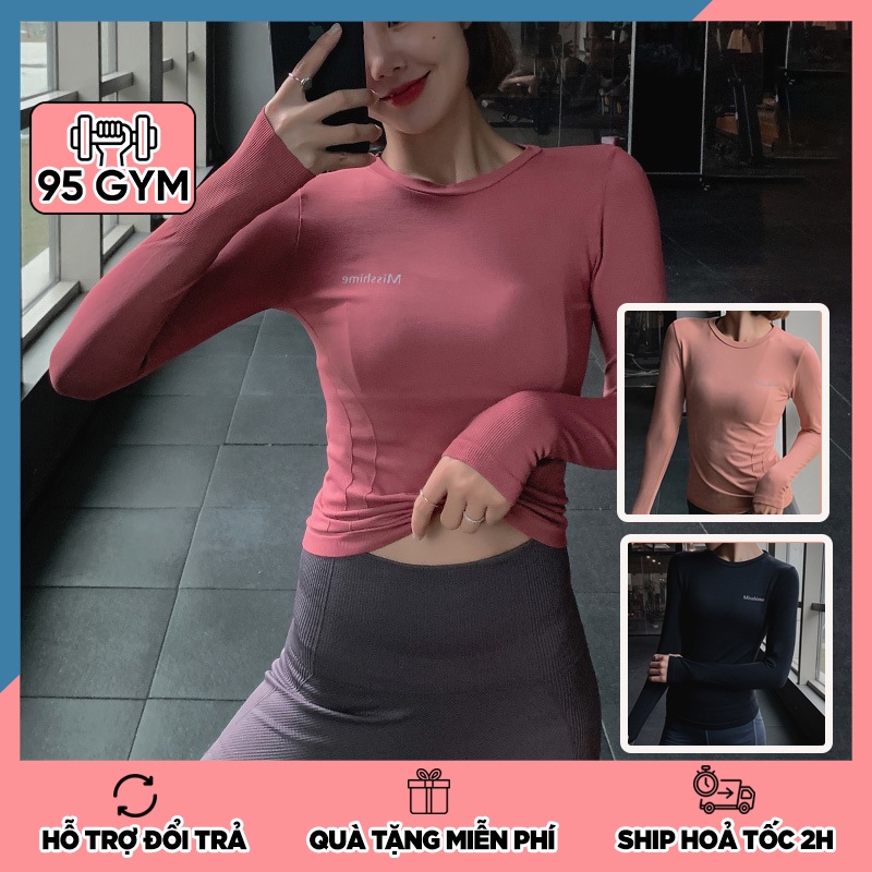 Áo tập gym yoga nữ dài tay dáng dài AD05 chất dệt mềm mịn ôm body co giãn tốt thấm hút mồ hôi