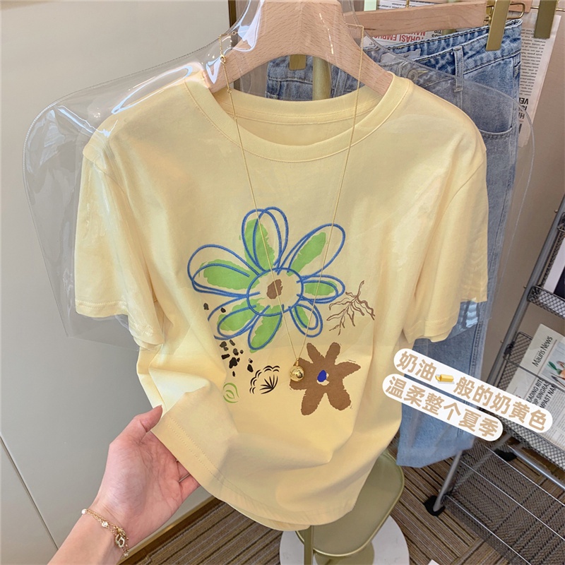 Áo thun HIIXIIVI 100% cotton tay ngắn cổ tròn in hình thời trang mùa hè phong cách Hàn Quốc cho nữ 2022