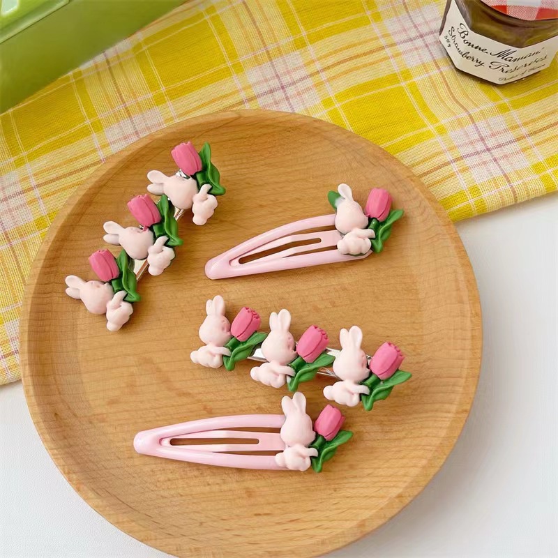 Kẹp Tóc Hình Hoa Tulip Và Thỏ Dễ Thương Cho Nữ