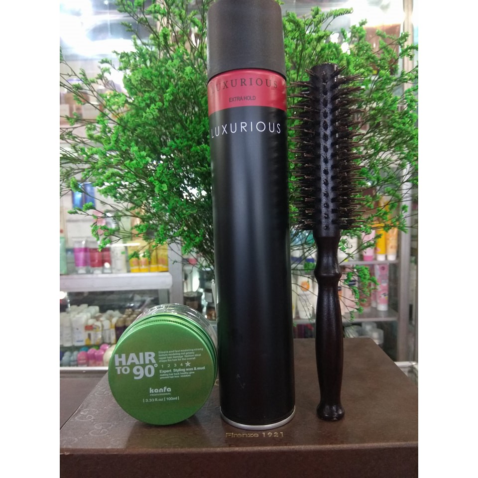 Combo sáp vuốt tóc Kanfa + Gôm Luxurious Nhật Bản + lược tròn