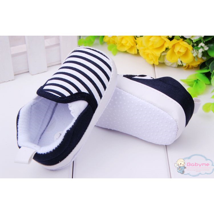 Giày đế mềm chất liệu cotton chống trượt họa tiết kẻ sọc cho bé từ 0 - 12 tháng tuổi