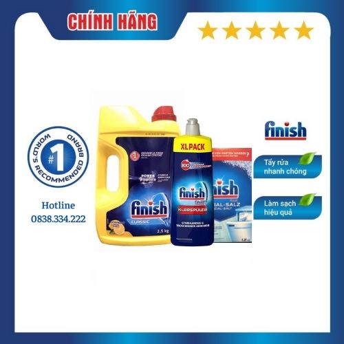 [HCM] Combo rửa chén bát : Bột Finish 2,5kg hương chanh + muối Finish 1,2 + Bóng Finish 750ml