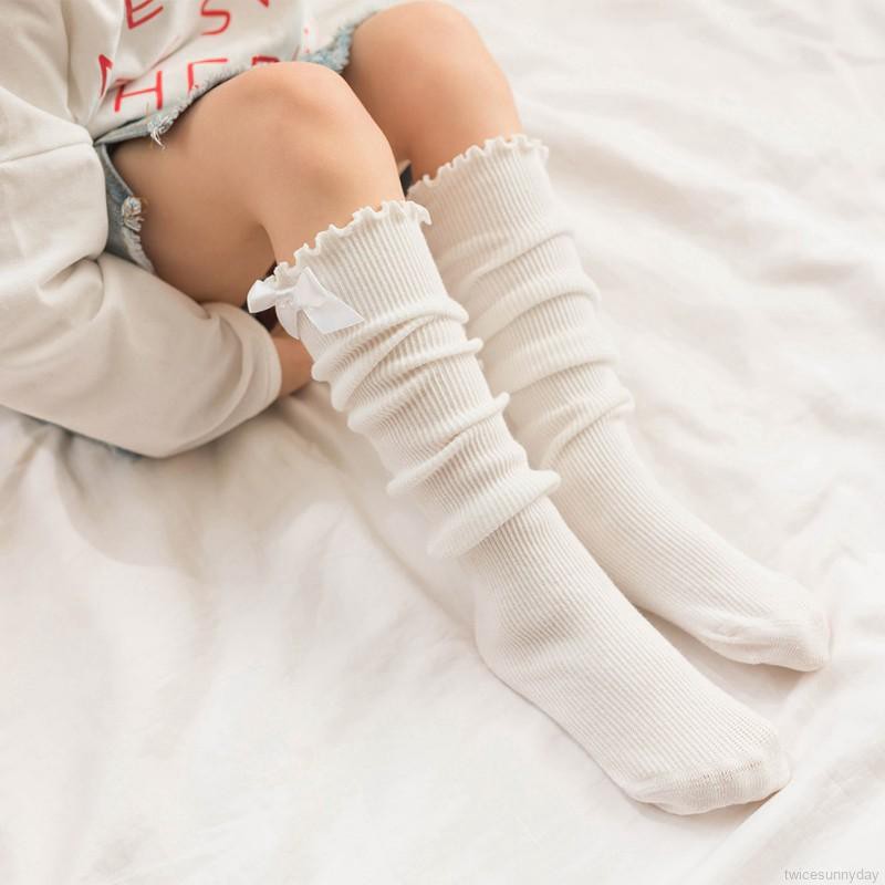 Tất cotton dài đính nơ xinh xắn cho bé gái