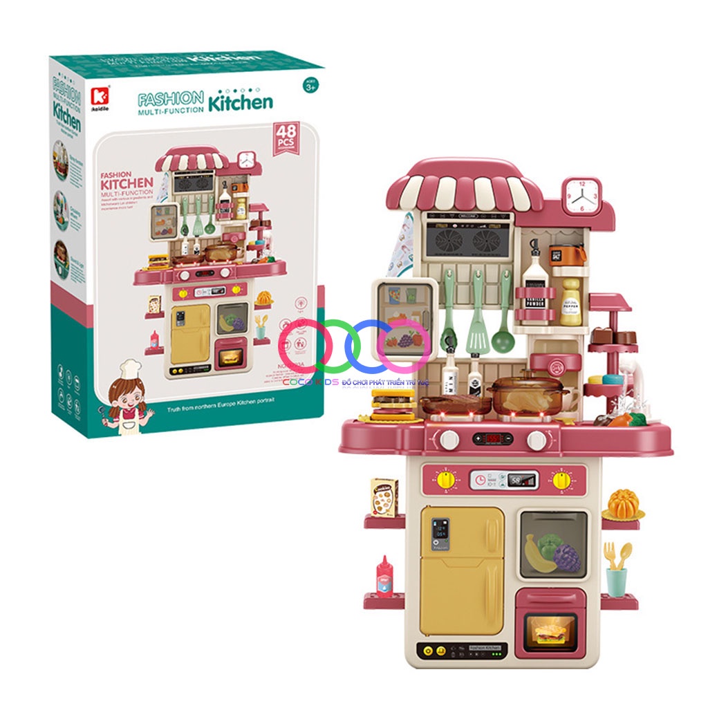 Đồ chơi nhà bếp nấu ăn cỡ lớn cao 72cm hiệu ứng khói âm thanh 48 chi tiết cao cấp cho bé tập làm đầu bếp quà tặng cho bé