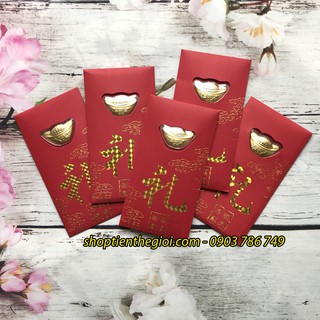 Bao lì xì thỏi vàng - Combo 5 Bao Lì Xì đỏ có thỏi vàng 24K đem tài lộc cho năm mới - TMT COLECTION -MS359