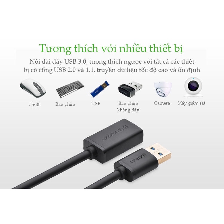 Cáp USB 3.0 Nối Dài 0,5m đến 3m Chính Hãng Ugreen 30125 30126 10368 US129 (đầu mạ vàng Cao cấp)