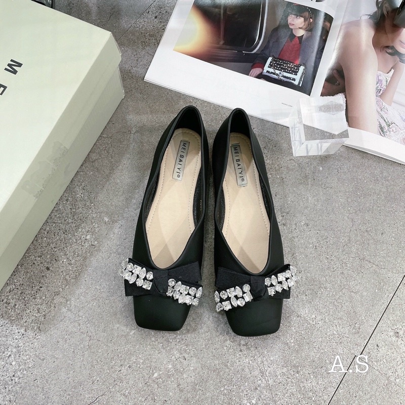 Giày bệt đính nơ đá siêu xinh