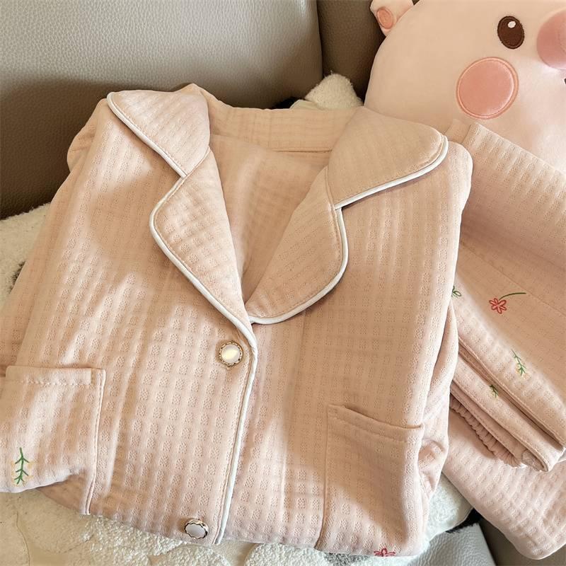 Đồ Ngủ Dễ Thương. Bộ Đồ Ngủ Chất Liệu cotton Dày Dặn Phong Cách Hàn Quốc Thời Trang Mùa Đông Cho Nữ