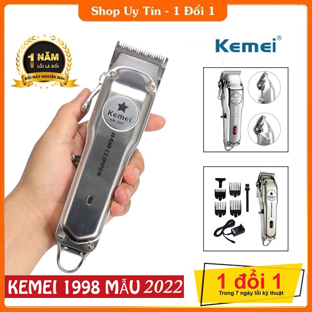 Tông đơ cắt tóc chuyên nghiệp Kemei KM-1998 phiên bản pro Pin 2000mAh, Tăng đơ hớt tóc gia đình. Kèm phụ kiện