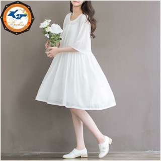ĐẦM BABYDOLL TRẮNG HẠT (KÈM VÁY 2 DÂY)