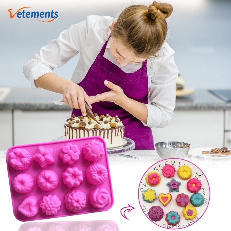 1 Khuôn Silicone 12 Ngăn Làm Bánh Tạo Hình Hoa Sáng Tạo DIY