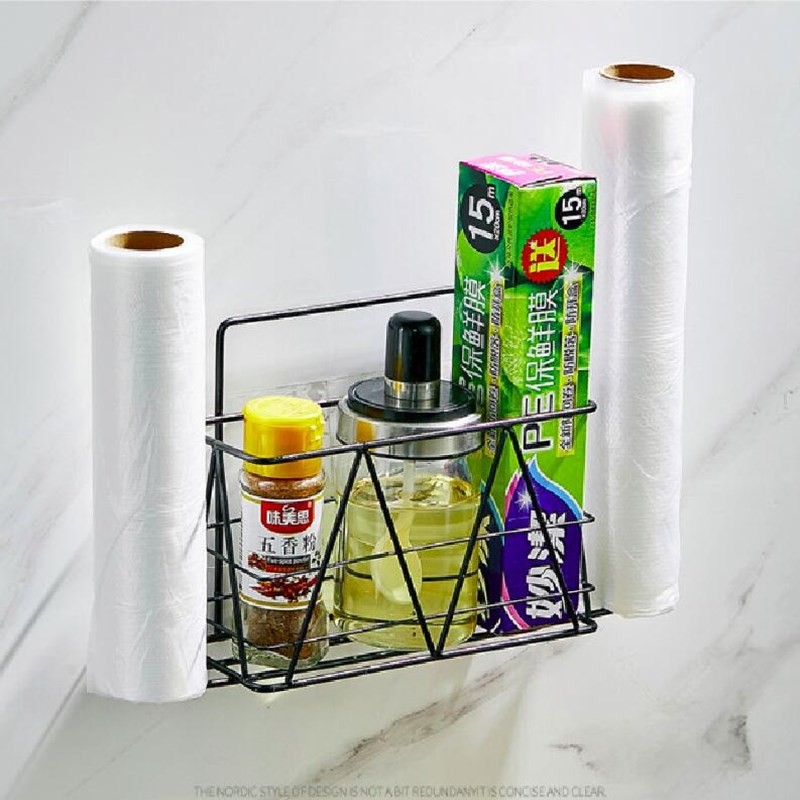 Giá kệ để đồ nhà bếp inox, không cần đục lỗ, có thể đựng màng bọc thực phẩm