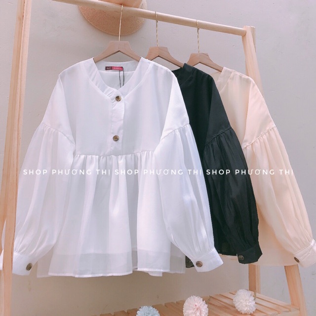Áo babydoll cổ V chất voan tơ 3 màu (video/hình thật/sẵn)