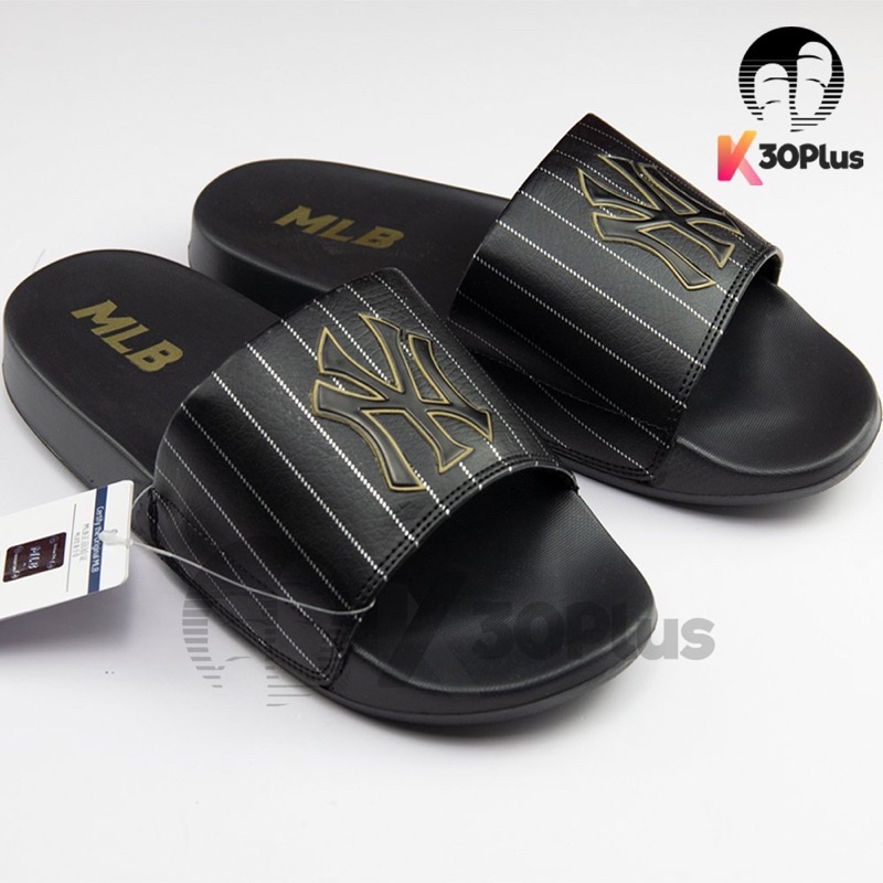 Dép MLB Quai Ngang logo Ny In trắng, đen