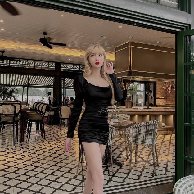 Váy Lụa Body Tay Dài Dây Rút LSEOUL V1000 Tôn Dáng Quyến Rũ Phù Hợp Đi Tiệc