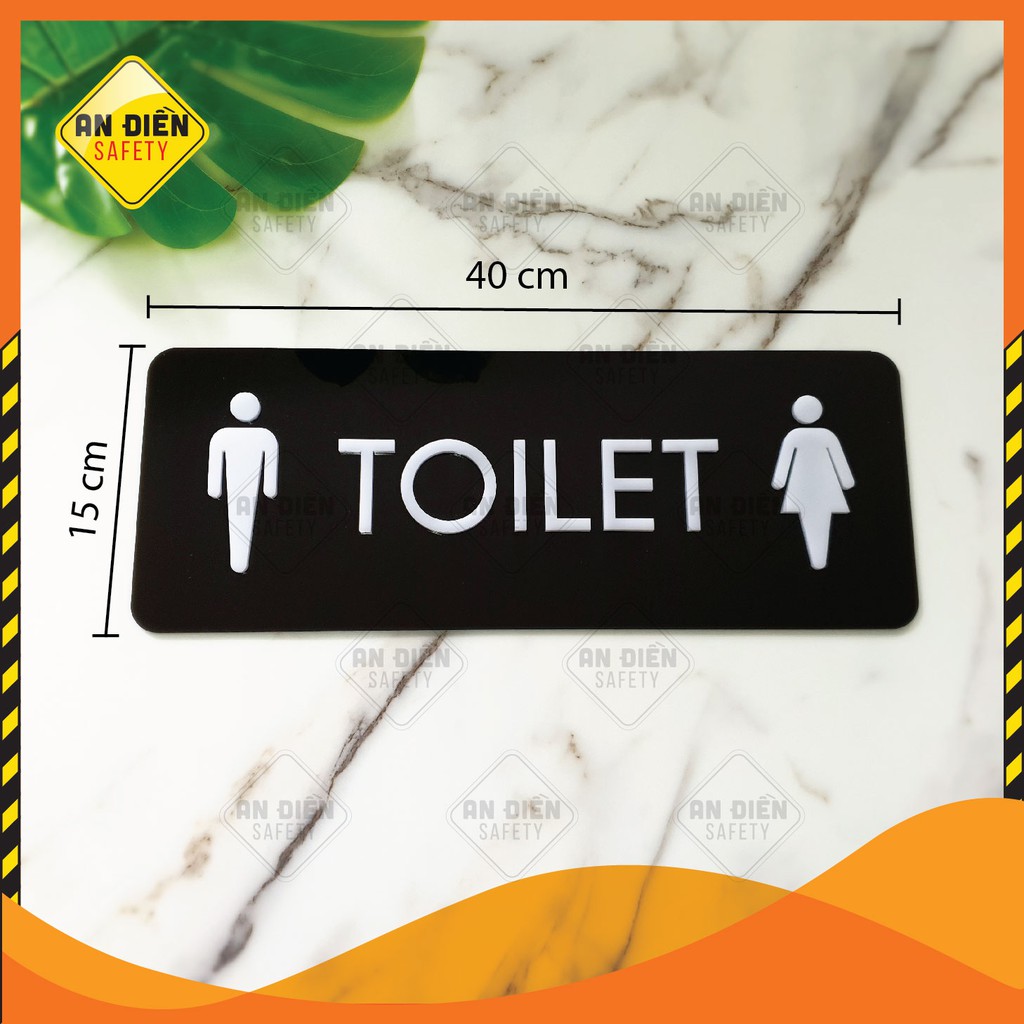 Bảng tên Toilet 40*15 đen trắng hình nhân vật nổi bằng mica cao cấp An Điền Safety, tặng kèm miếng dán 3M