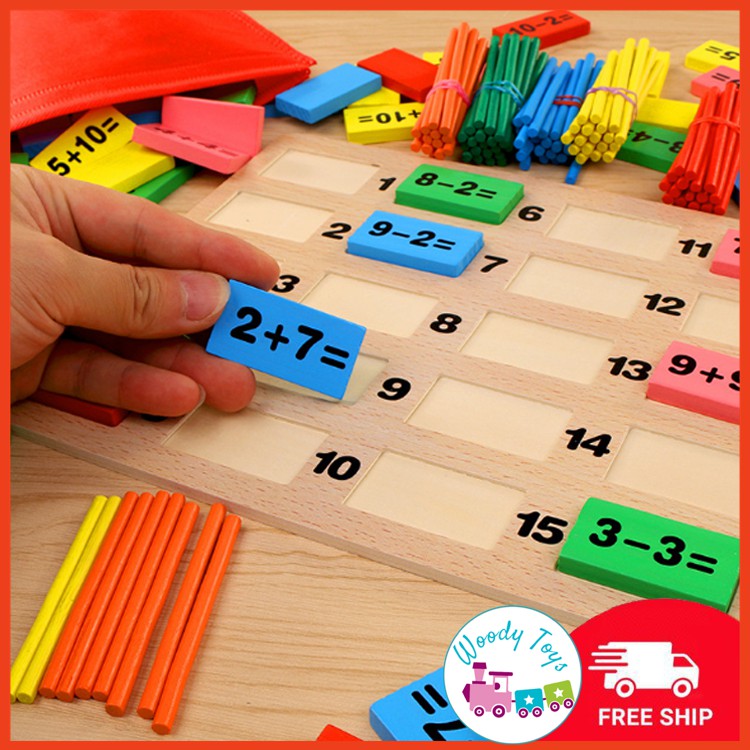 Đồ chơi Domino 110 quân bằng gỗ kèm que tính [Domino toán học - Ghép hình - Bộ xếp hình cho bé]