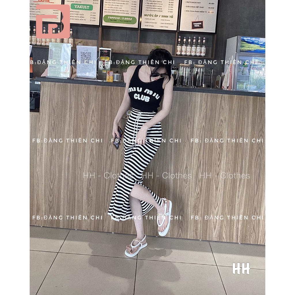 Set áo croptop mix chân váy miidii xẻ tà QA111