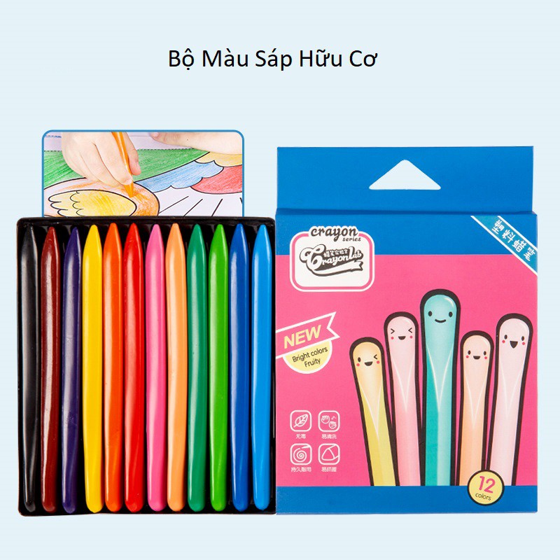 [Mã 155LIFESALE giảm 8% đơn 99K] Hộp màu hữu cơ tập tô cho bé không dính bẩn, bút màu tập vẽ thiết kế đáng yêu TT-HOME