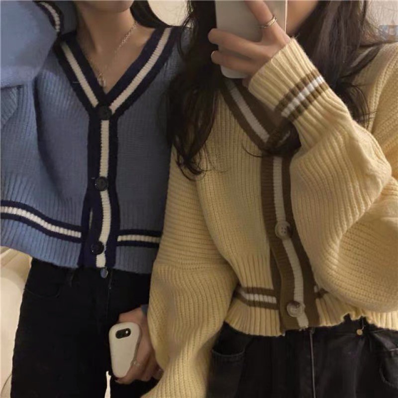 Áo croptop cardigan cổ chữ V form rộng phong cách ulzzang kèm ảnh thật order