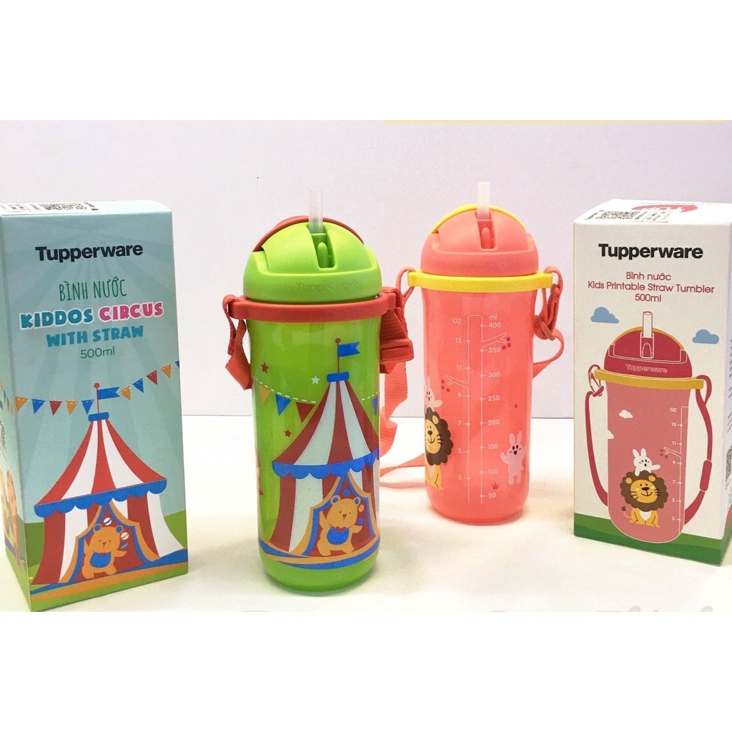 Bình nước cho bé cho trẻ có dây đeo và ống hút Kids Printable Straw Tumbler 500ml Tupperware