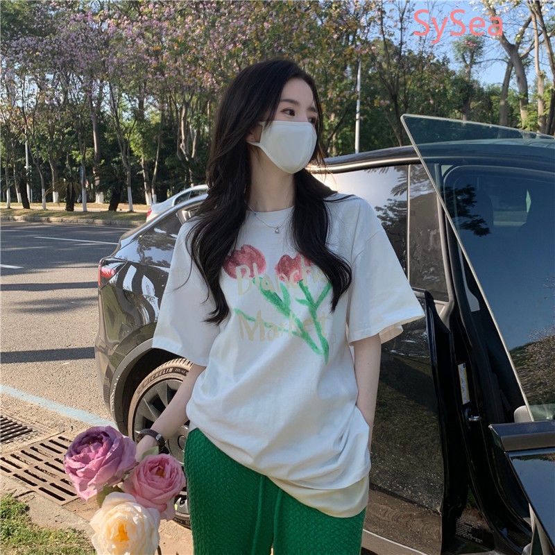Áo Thun In Hình Hoa Tulip Hồng Quyến Rũ Thời Trang Mùa Hè Cho Nữ