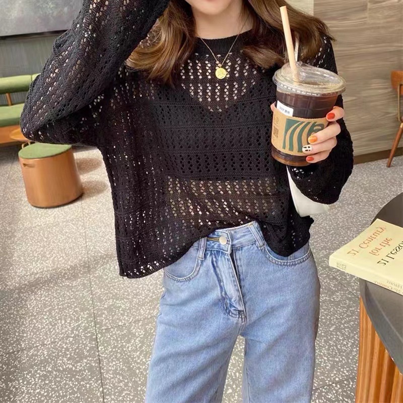 Áo sweater Dệt Kim Mỏng Dáng Rộng Tay Dài Kiểu Mới Cho Nữ ML682