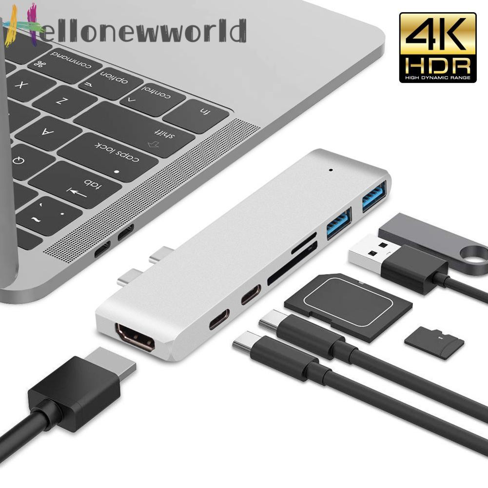 Hellonewworld Multifunctional 7 in 1 Dock Dual USB Type C Hub Adapter for Apple Laptop