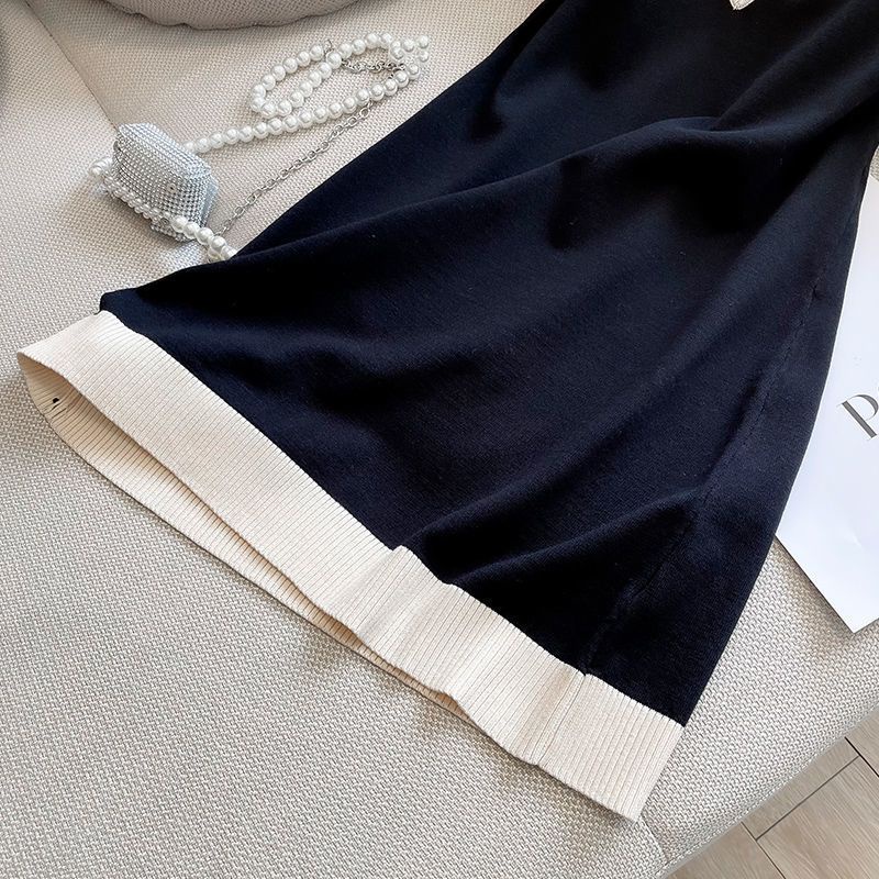 Đầm Dệt Kim Cổ polo Màu Đen Phong Cách Pháp Thời Trang Mùa Hè 2022 Cho Nữ