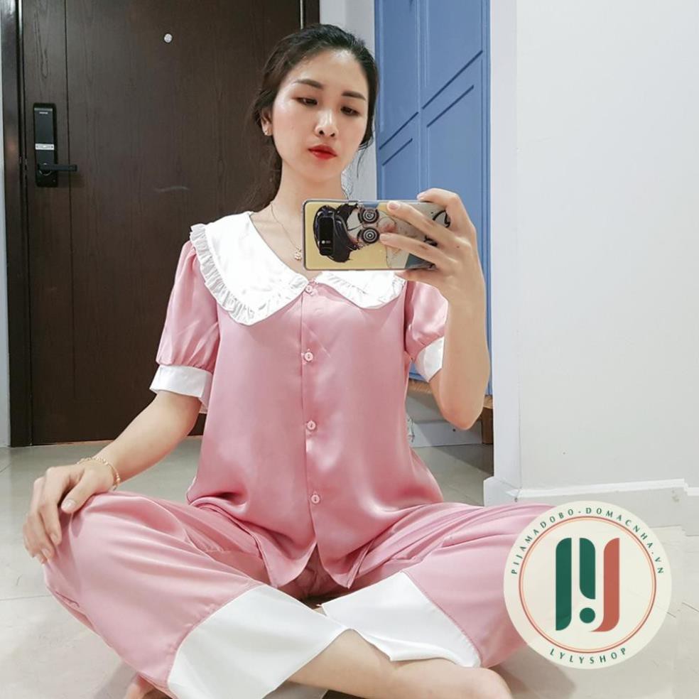 Bộ pijama, đồ bộ mặc nhà cộc tay lụa satin mềm mịn, kiểu dáng tiểu thư dễ thương [ẢNH THẬT + VIDEO TỰ CHỤP] Xịn