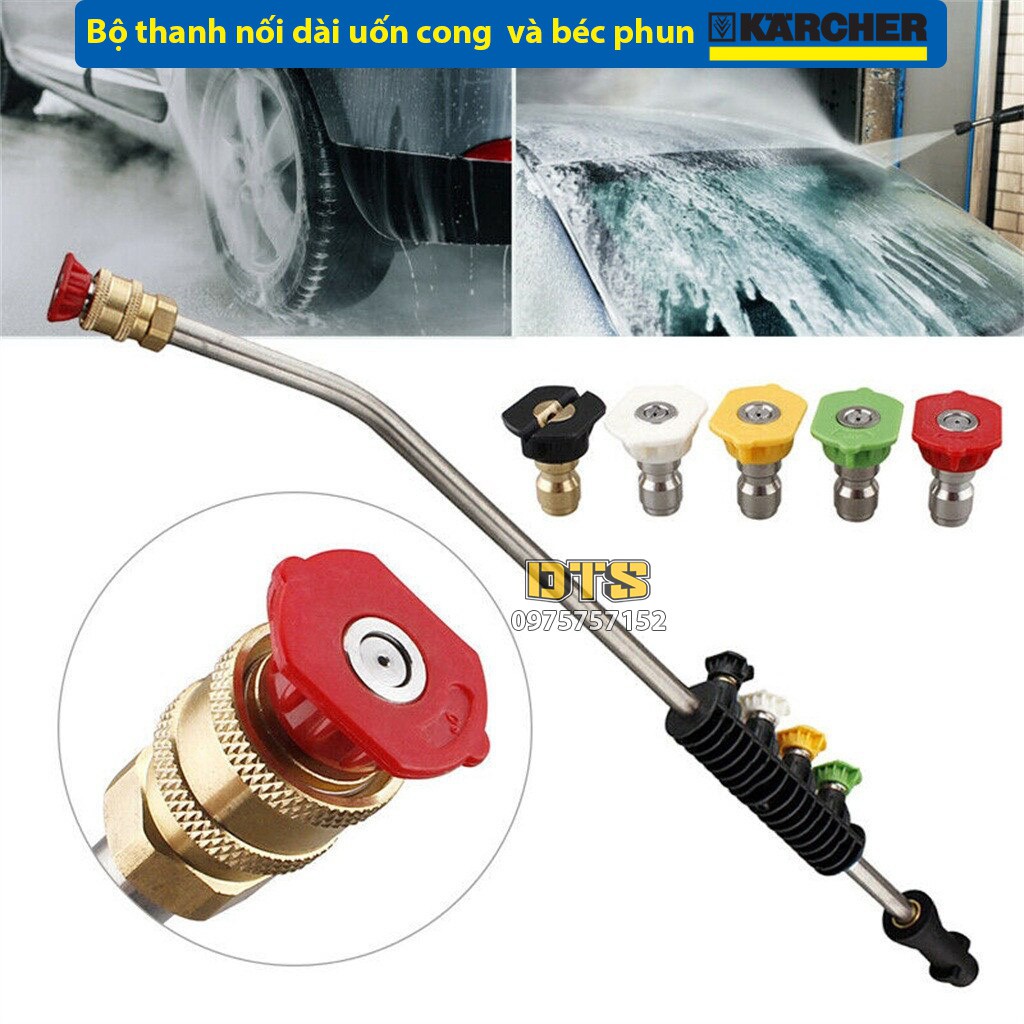 Ống nối uốn cong 30 độ nối nhanh béc phun cho máy rửa xe cao áp Karcher K2 - K7, xịt gầm xe, nóc xe ô tô chuyên nghiệp