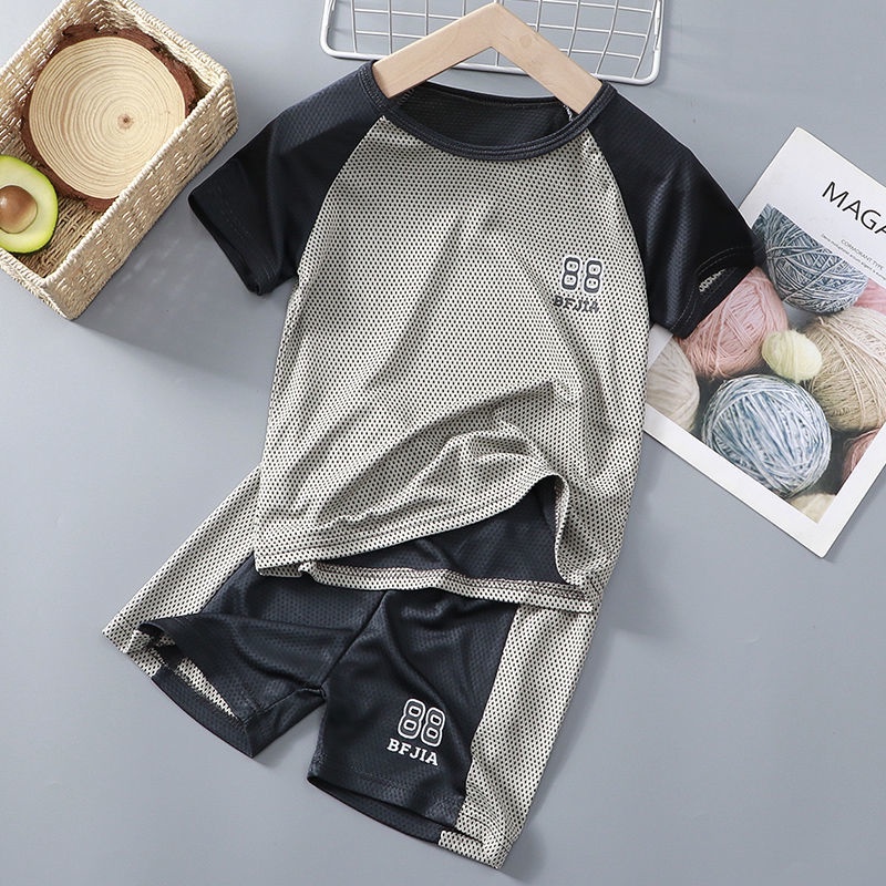 Bộ Trang Phục Thể Thao 2 Mảnh Áo Thun Tay Ngắn Phối Quần Short Phối Lưới Thoáng Khí Nhanh Khô Thời Trang Mùa Hè Cho Bé