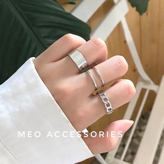 Set nhẫn nữ 3 chiếc basic màu bạc Meo Accessories