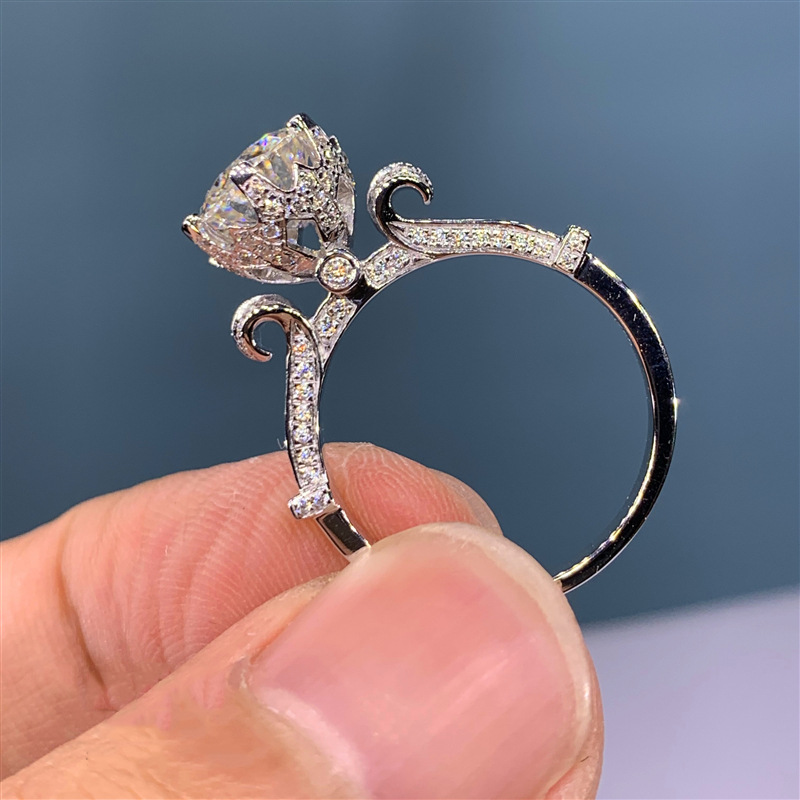 Nhẫn đeo ngón tay mạ bạc S925 trang trí bông hoa đính đá PT950 nhân tạo phong cách vintage thời trang