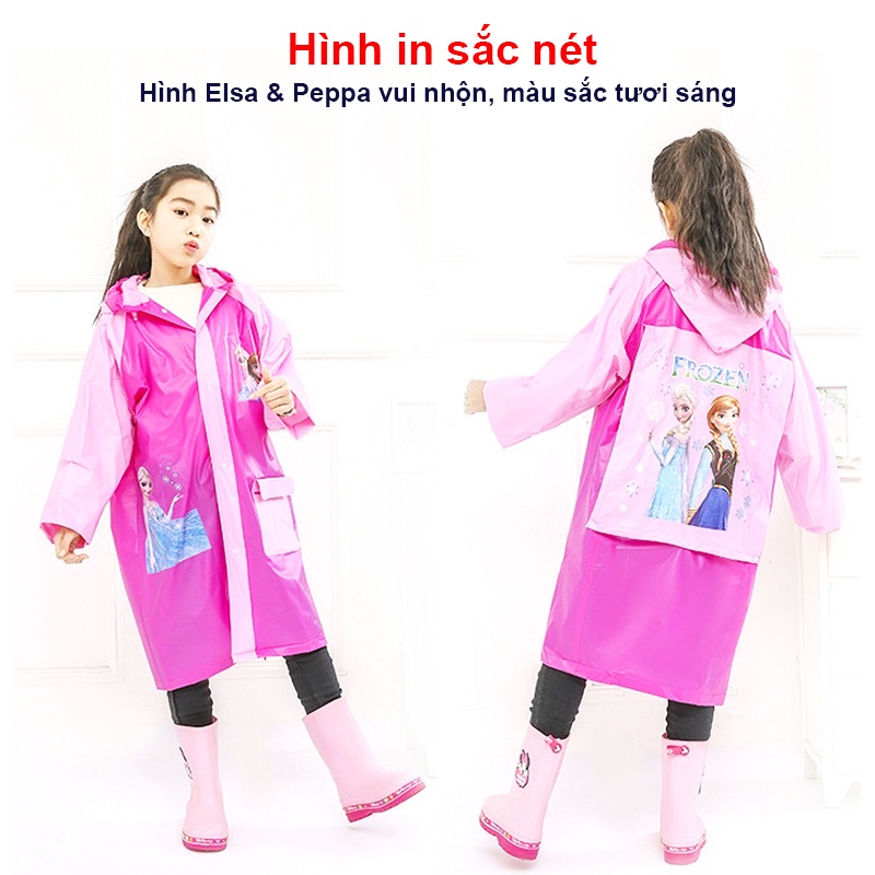 Áo mưa trẻ em, Áo mưa cho bé hoạt hình Elsa &amp; Peppa đáng yêu cho bé 4-10 tuổi Baby-S – SAM004