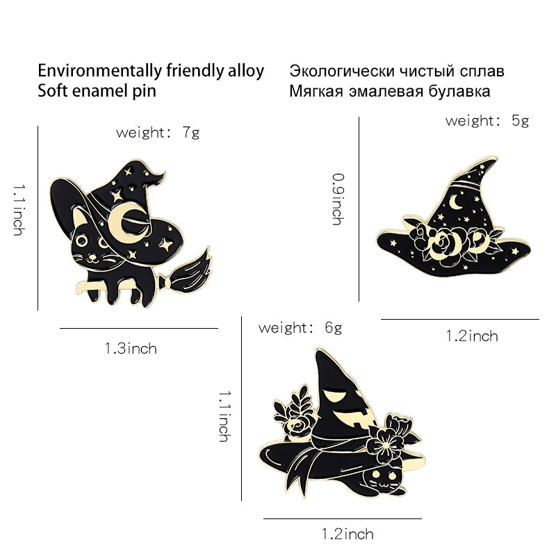 Ghim Cài Áo Hình Phù Thủy / Mèo Màu Đen Phong Cách Gothic