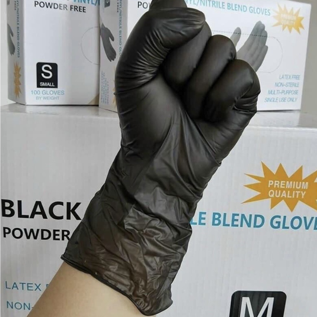 Găng tay y tế màu đen dai, dày, không bột