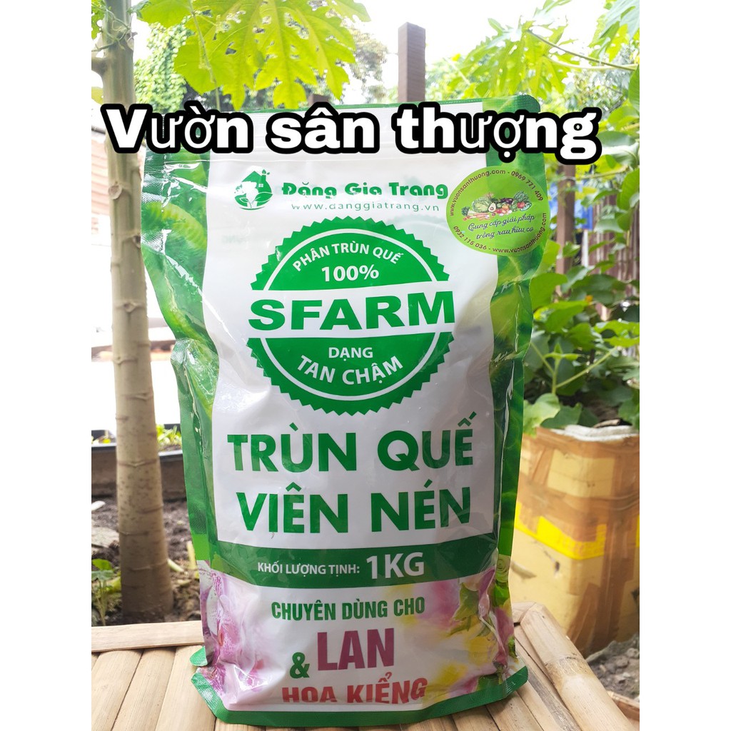 Phân Trùn Quế Viên Nén, Sfarm Đặng Gia Trang Tan Chậm Gói 1 kg Kích Chồi, Tạo Rễ, Hệ Vi Sinh Có Lợi cho Lan, Cây, Hoa