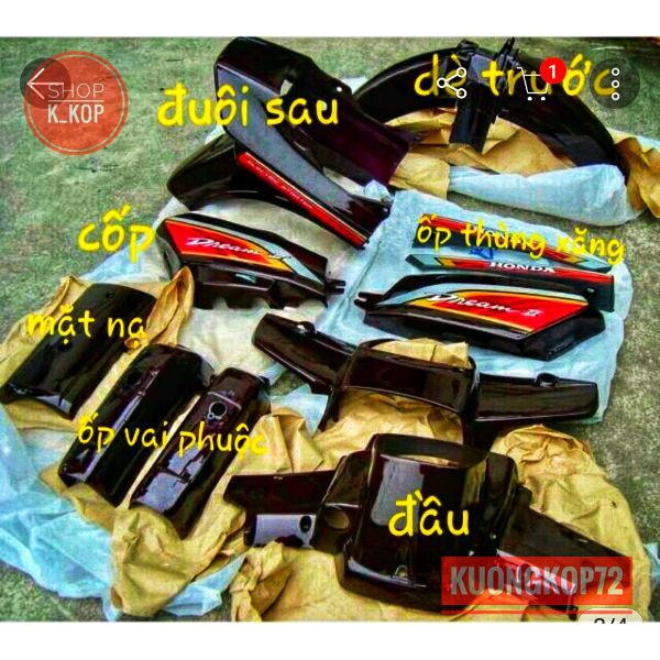 Bộ vỏ nhựa Dream màu tím nho (cho xe Thái Việt máy Honda, dàn áo } .