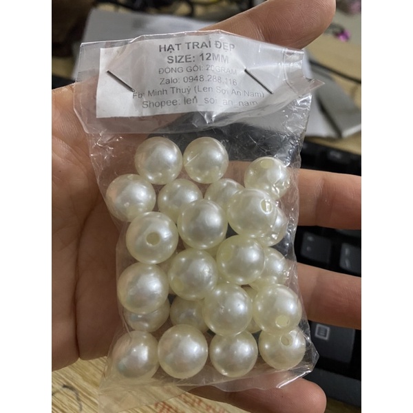 [20gr] Hạt Trai Nhựa Trắng Ngà 12mm Có Lỗ (loại đẹp)