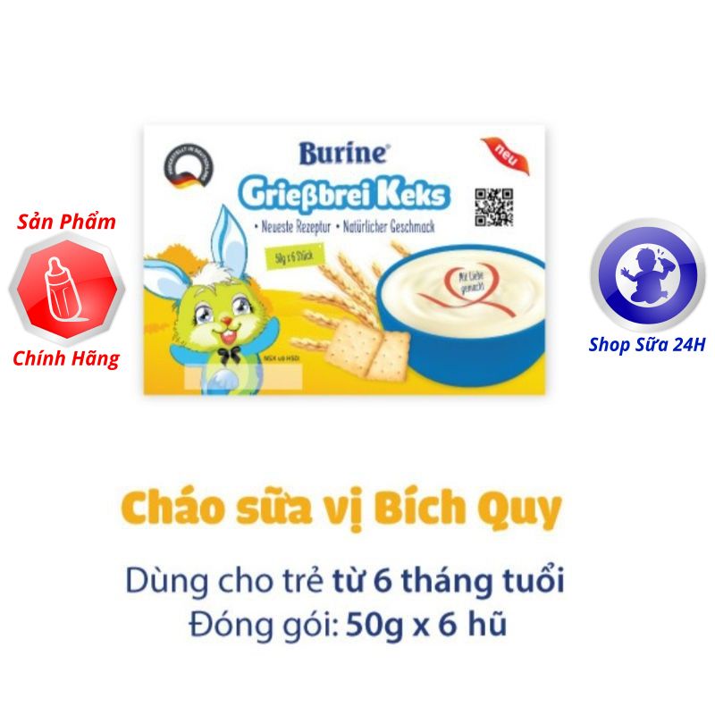 Cháo Sữa Burine Đủ Vị Pudding Vani, Pudding Chuối, Bích Quy, Vani Lốc 6 Hộp x 50g