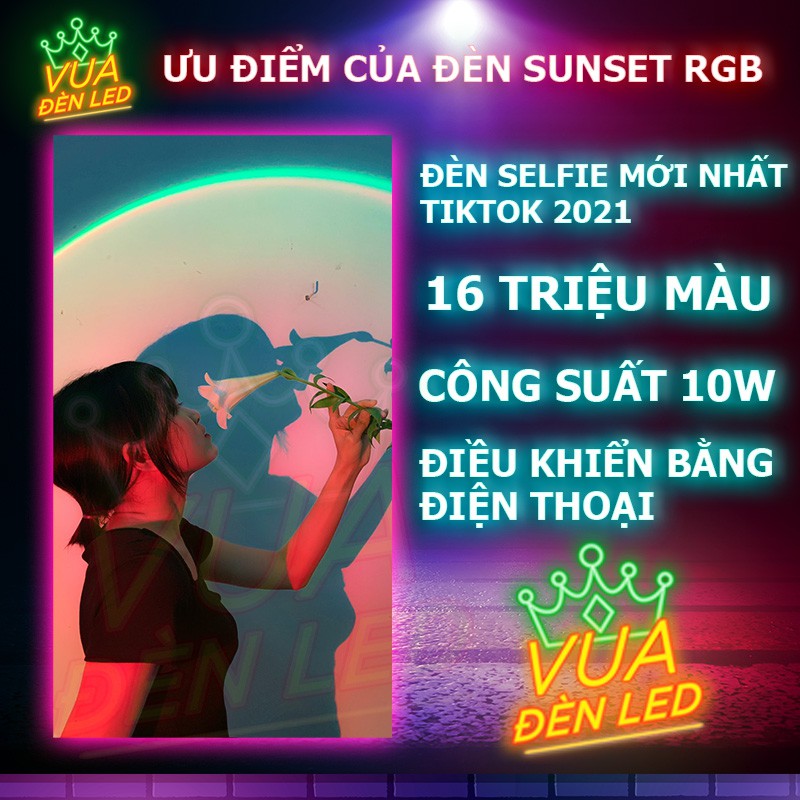 Đèn hoàng hôn 16 triệu màu RGB điều khiển qua APP, Đèn led Tiktok , hoàng hôn, mặt trời