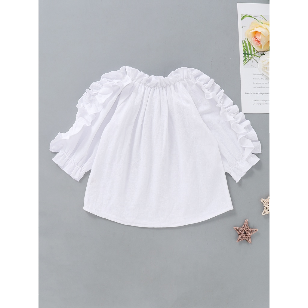 Áo sơ mi trắng Mikrdoo diềm xếp nếp dễ thương cho bé gái