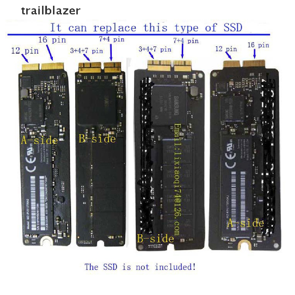 trailblazer M.2 NGFF AHCI NVMe SSD Converter Adapter 12 + 16Pin for MacBook 2013-2017 UIO